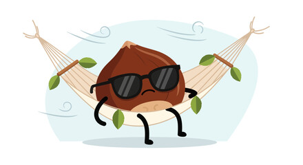 Relaxing Chestnut Character in Hammock Wearing Sunglasses During a Windy Day