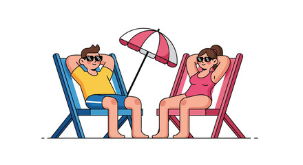 Relaxing Couple Enjoying Beach Time Under Umbrella During Sunny Summer Vacation