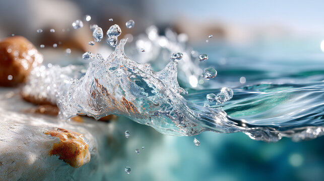 Wassertropfen und Spritzer im klaren Wasser &ndash; Symbol f&uuml;r Frische, Energie und Reinheit