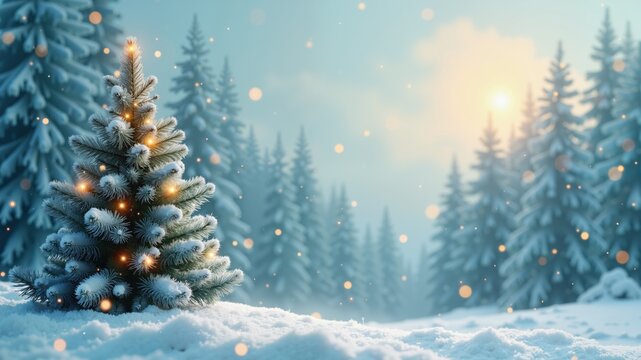 Christmas Tree Snowflakes Background
