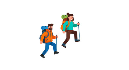 People Hiking Up Mountains, Backpacking Through Nature with Trekking Poles Outdoors