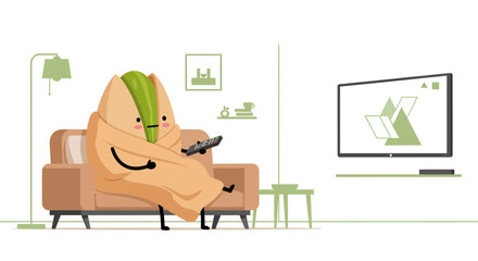 Pistachio Creature Cozy Indoors Watching Television Relaxing Fun And Happy Content