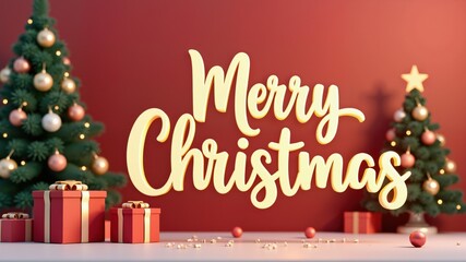 Merry Chrismas and Happy New Year banner with gift box and decoration gifts background.3D rendering