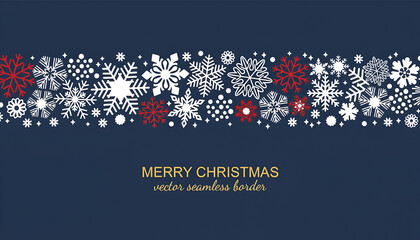 Merry Christmas Seamless Snowflake Border Vector Design on Navy Blue