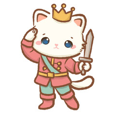 Kawaii white cat dressed as Nutcracker prince holding sword pastel Christmas clipart perfect for ballet themed cards wrapping paper festive decor and holiday digital design projects