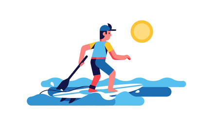 Paddleboarder Silhouetted Against a Dark Sky With a Glowing Yellow Sun Depiction