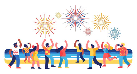 People Celebrate Under Fireworks Display During Nighttime Celebration Festival