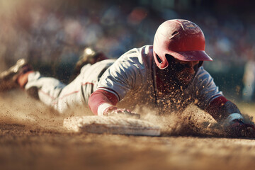 A baseball player sliding into a base