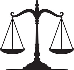 Black silhouette of justice scales on white background balance weighing vector illustration EPS file download.
