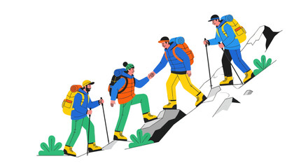 Fototapeta premium Mountain Climbers United: Illustrative Depiction of Teamwork and Overcoming Challenges