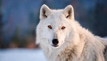 Obraz premium Majestic White Wolf In Serene Snowy Landscape With Striking Red Eyes