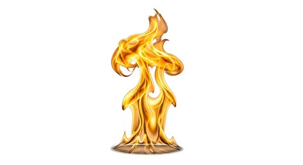 Isolated graphic depiction of a stylized flame with orange and yellow hues on a white background