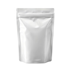 Blank white stand up pouch with resealable zipper closure for packaging products isolated on transparent background