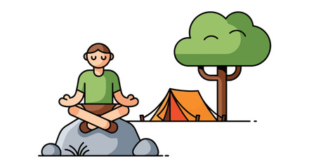 Meditative Camping Cartoon Depicting Blissful Relaxation Under Nature's Canopy