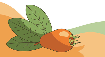Medlar Fruit Illustration on Organic Backdrop, Artistic Depiction For Design Project