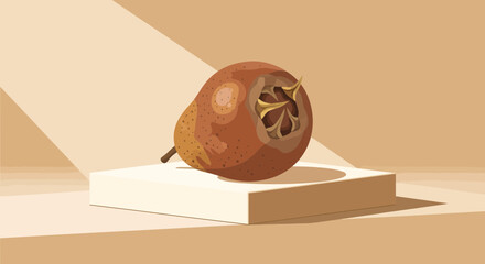 Medlar Fruit Presentation on Minimalist Podium in Natural Light and Shadow