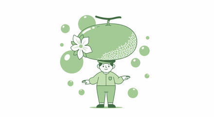 Melon Carrier Illustration: A Whimsical Depiction Of Fruit And Human Interaction