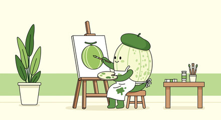 Melon Artist Depicts a Vibrant Composition on Canvas With Cheerful Aesthetic