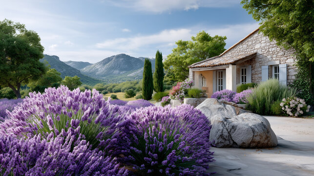 Haus inmitten bl&uuml;hender Lavendelfelder &ndash; mediterrane Landschaft mit Sommerstimmung