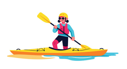 Kayak Adventure: Person Paddling a Yellow Boat in Artistic Illustration