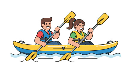 Kayak Adventure With Friends: Embracing The Water, Joyful Illustration in Colourful Style
