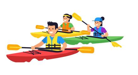Kayak Adventures: A Colorful Illustration of Friends Having Fun Paddling Together