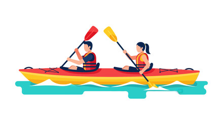 Kayak Fun: A Vibrant Illustration of People Paddling on Calm Waters with a Black Background