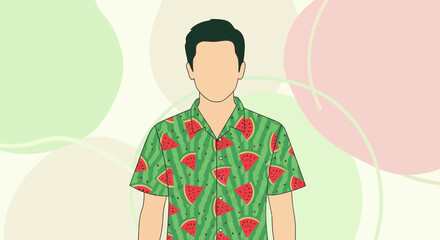Man In Watermelon Shirt Standing With Abstract Background Design Concept