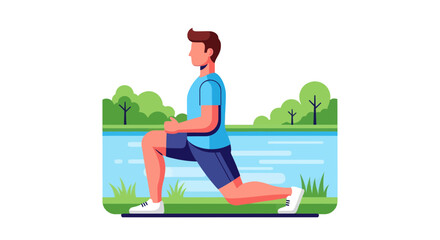 Man In Fitness Pose Exercising Outdoors, Demonstrating Bodyweight Routine Steps
