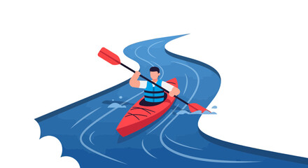 Kayaker Navigating Flowing Water Across A Black Background In A Vibrant Illustration