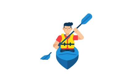 Kayaker Paddles Through Calm Waters With Safety Gear Depicted In Simple Illustration