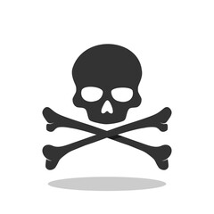 Crossbones and skull death flat icon with shadow