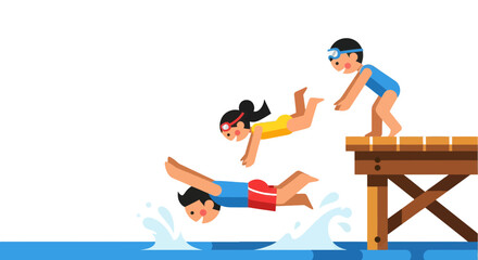 Joyful Summer Dive Adventure: Friends Enjoying Watersport on a Sunny Day for Fun