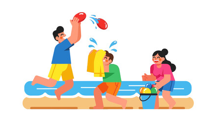 Joyful Summer Water Fight Illustration Depicting Friendships And Summer Fun Activities