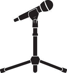 mic stand silhouette vector illustration. Vector Black silhouettes. with white background