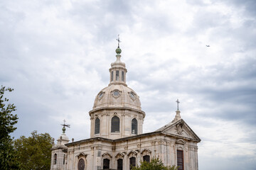 Igreja da Memoria church dome under cloudy sky in Lisbon Portugal