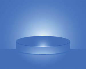 Empty white podium with cosmetic containers on blue background