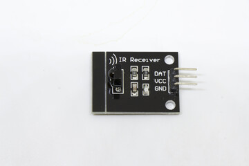 Single IR receiver sensor module board labeled “DAT VCC GND”, black PCB on a white background