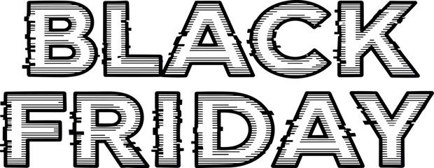 Modern distressed text graphic announcing a significant shopping event with an edgy glitch effect, ideal for discount promotions and seasonal sales advertisements