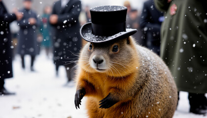 Groundhog Day is a holiday in the United States and Washington, D.C., observed annually on February 2. Groundhog in a top hat
