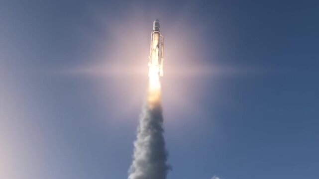 Experience the awe inspiring power of a rocket launch with dynamic smoke plumes and bright flames, perfect for illustrating ambition, innovation, and the future of space travel