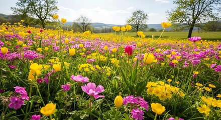 Fototapeta premium Vibrant Spring Meadow Bursting with Colorful Flowers.