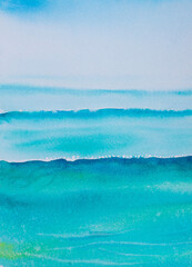 Watercolor painting in turquoise tones. Sea waves.