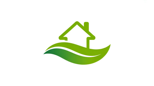 Green house logo concept eco-friendly home illustration with leaf vector design for real estate and environmental projects