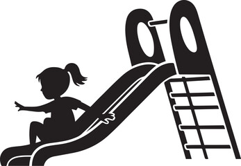 a girl on a slide at a playground. Vector Black silhouettes. with white background