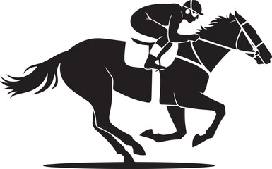 A silhouette of a jockey riding a horse in a race. Vector Black silhouettes. with white background
