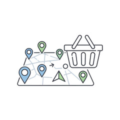 Obraz premium Map with shopping basket showing delivery locations.