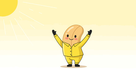 Joyful Peanut Character Greeting The Sunshine During A Bright And Sunny Day