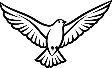 Obraz premium Stylized outline drawing of a white dove in flight with wings spread wide