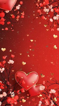 Romantic Valentine's Day Background with Red Hearts and Flowers for Festive Decoration